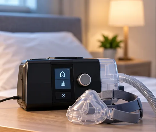 CPAP machine equipment with mask and tubing