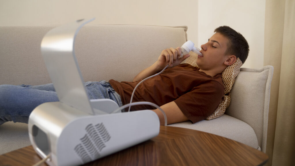 ResMed S9 CPAP machine setup with mask tubing and humidifier for sleep apnea